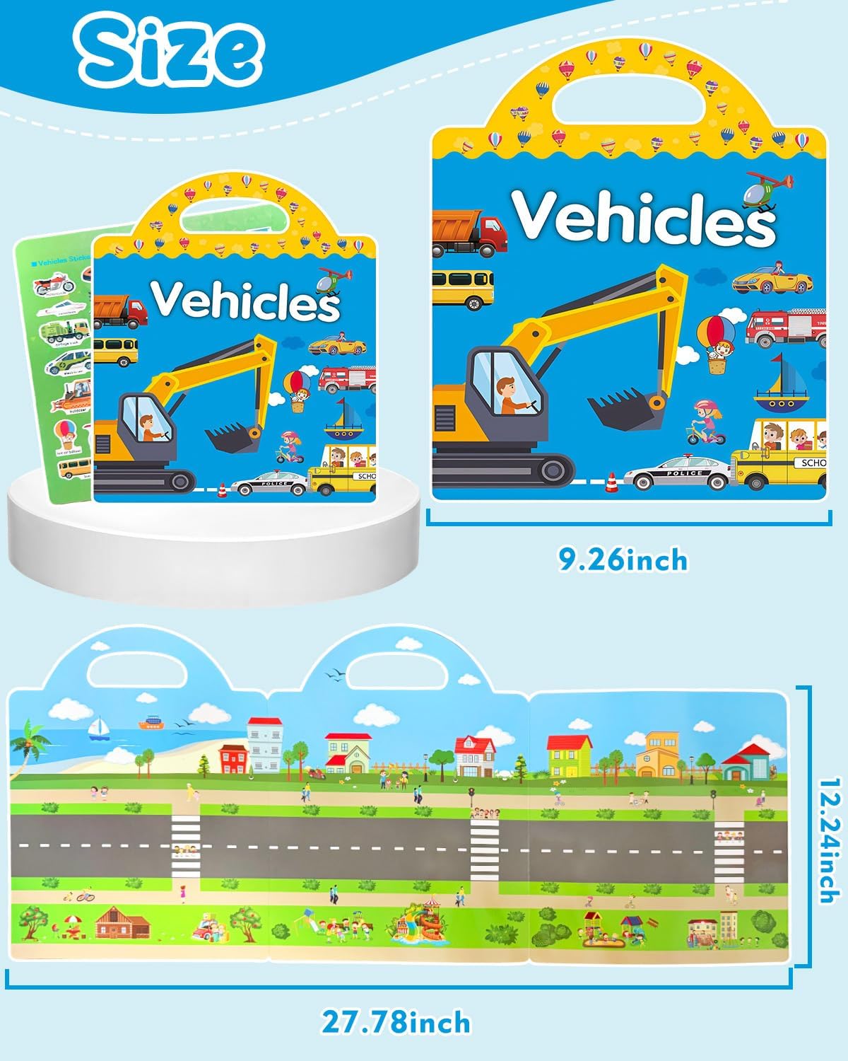 Reusable Sticker Book, Travel Stickers for Kids, Waterproof Sticker Books, Crafts Activities for Toddlers 3 4 5 Year Old, Vehicles