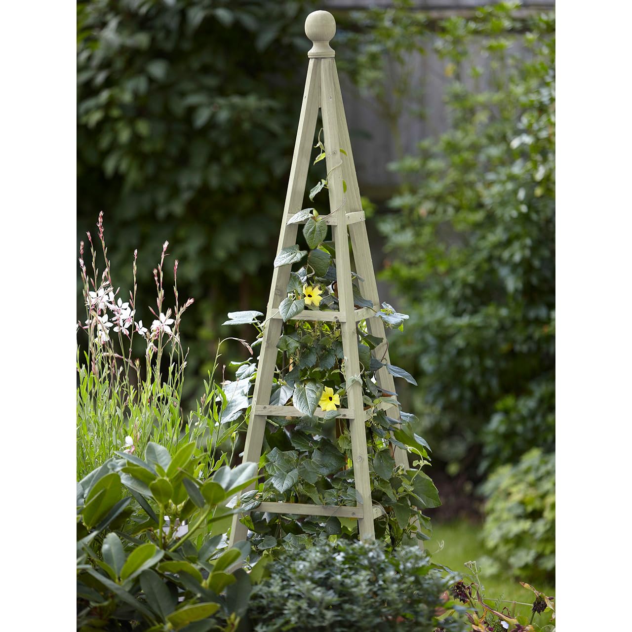 mysmartbuy.com Wooden Garden Obelisk - Sturdy Triangular Outdoor Support Structure Climbing Plant & Vegetable Trellis for Borders, Beds, Patios, Decking - Measures H190 x 43cm Diameter, Sage