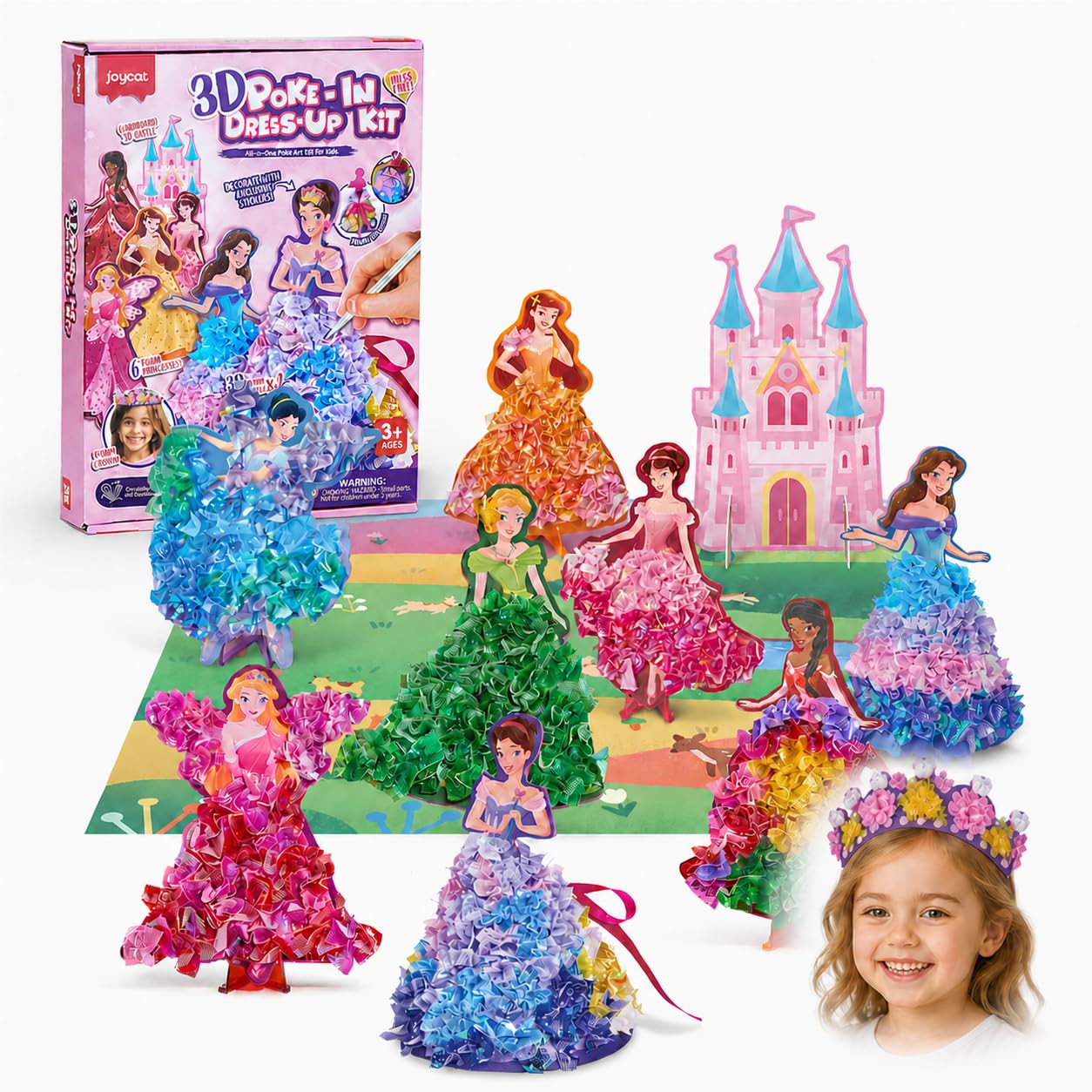 JoyCat Poke Art Kit for Girls, 3D Princess Craft with Fairy Tale Castle