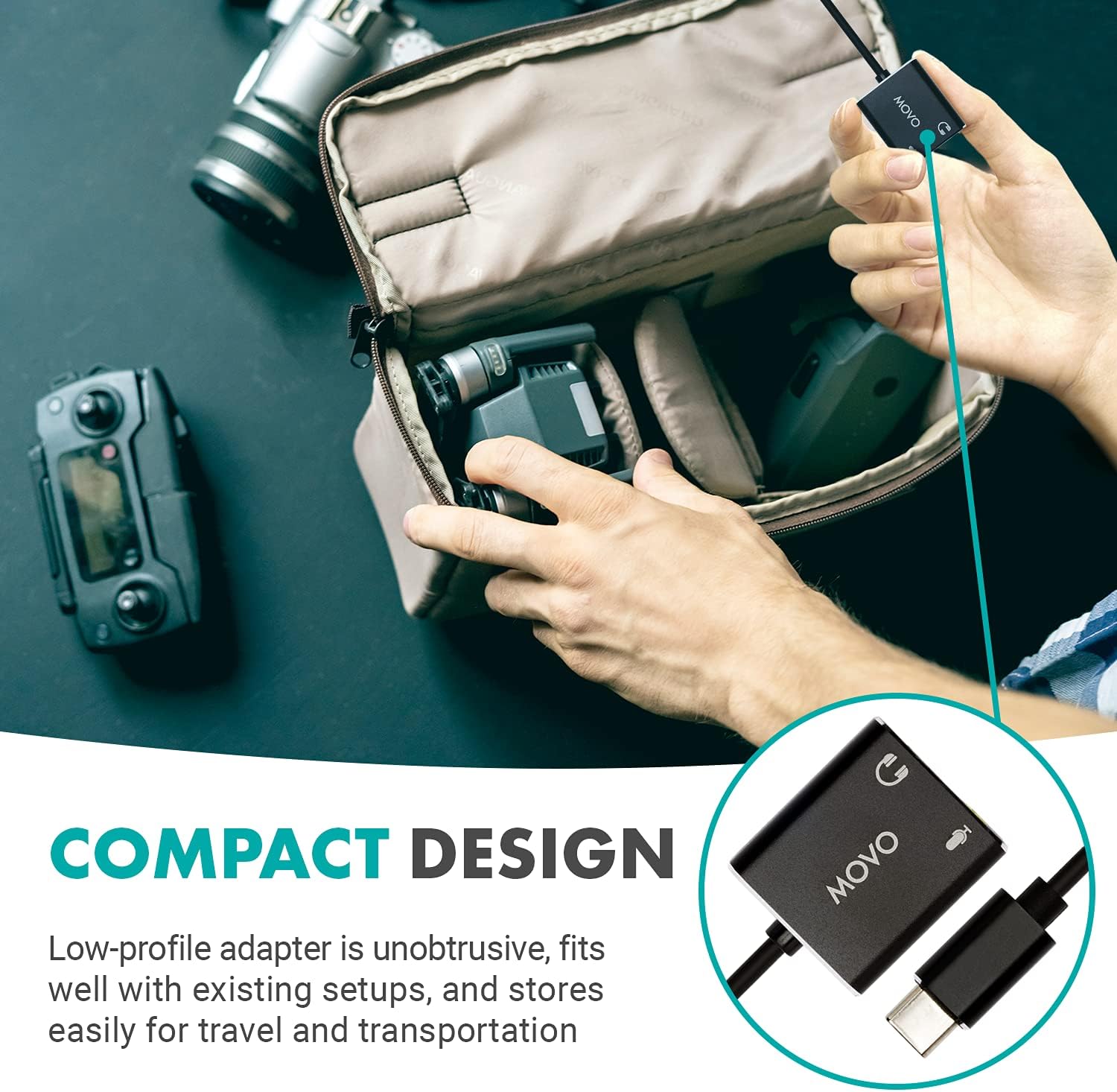 Movo USBC-AC2 3.5mm to USB-C Stereo Audio Adapter - External Sound Card for PC, Mac, Android - 3.5mm TRS Headphone Jack and Audio Jack to USB-C Connector - Aux to USB-C Mic Adapter for Gaming Speakers