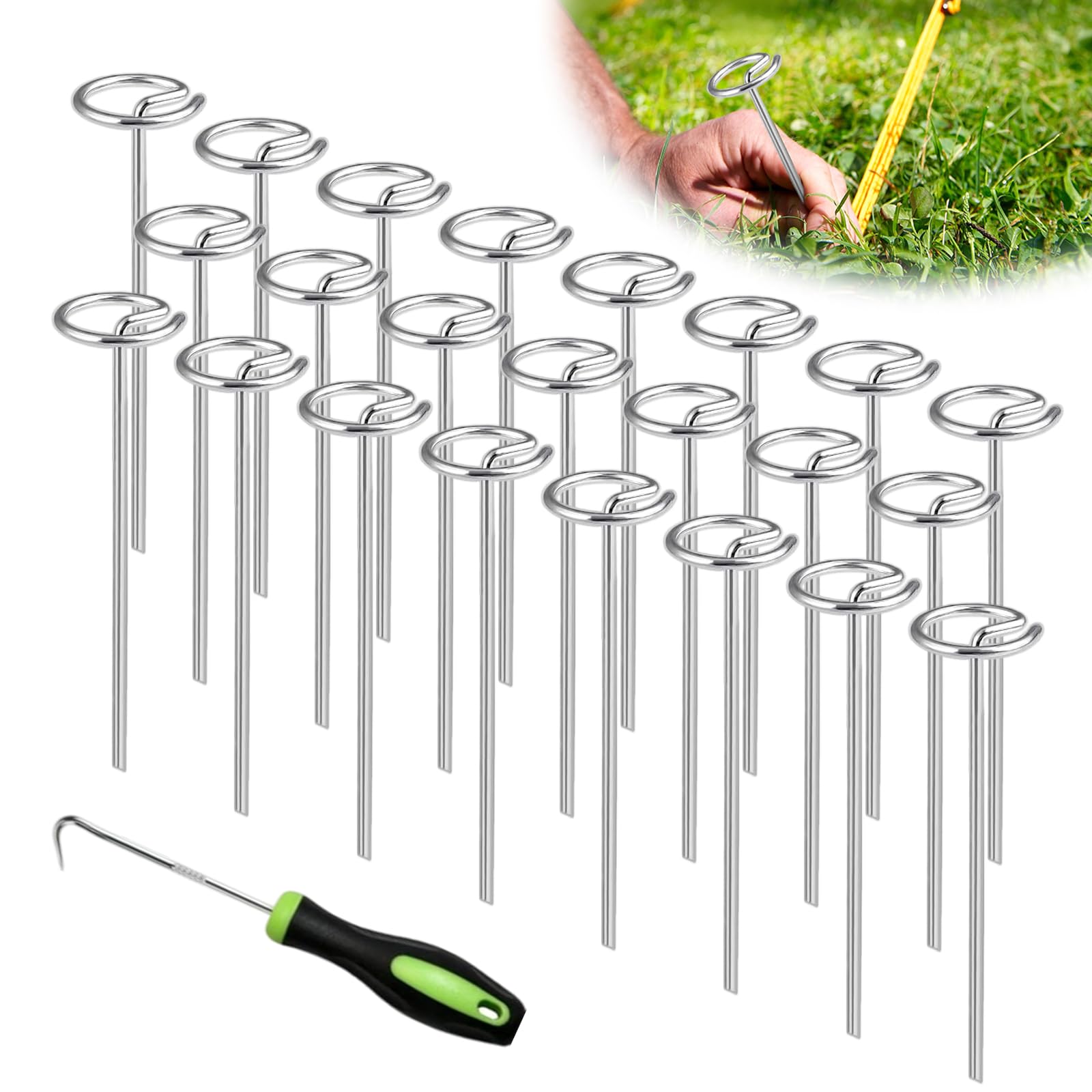 Outdoor Carpet Metal Stakes 120Pcs,CEIEVER Circle Top Landscape Staples 15cm Stainless Steel Patio Pegs Tool Heavy Duty Yard Lawn Spikes for Camping Rug Spike Ground Sheet Attachments Tarps Tents