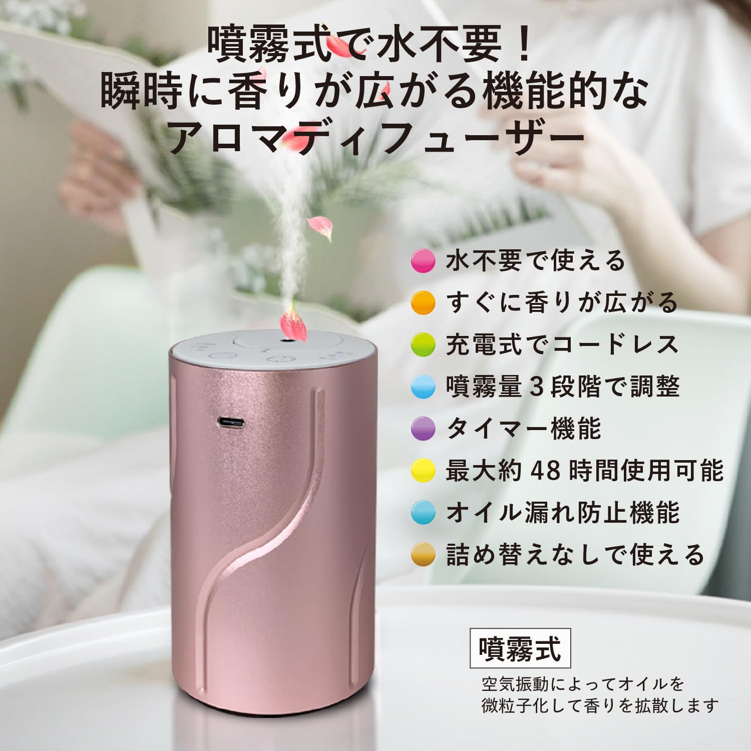 Amazon.co.jp: 噴霧式 アロマディフューザー グレー 水なし