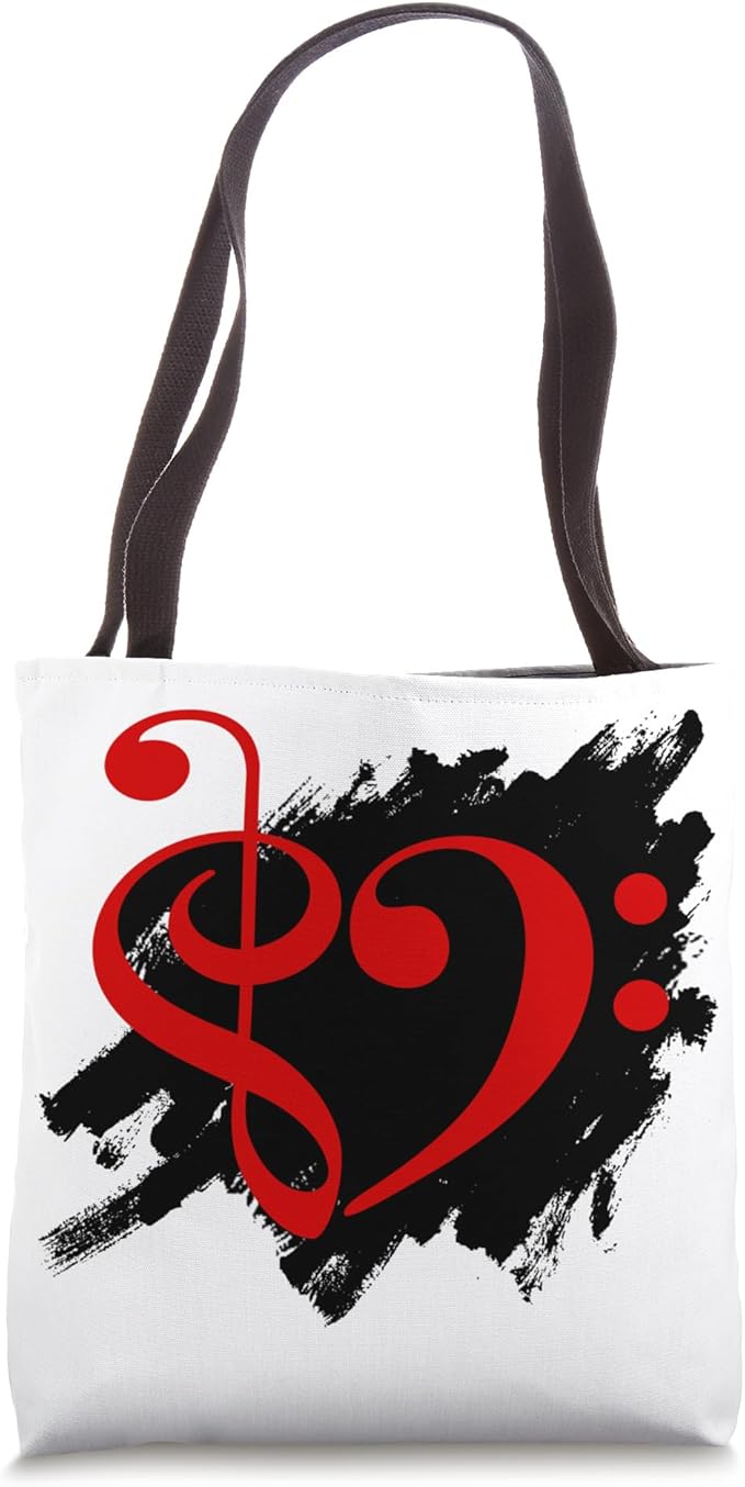 Treble and Bass Clefs Musical Heart on Grunge Brush Strokes Tote Bag
