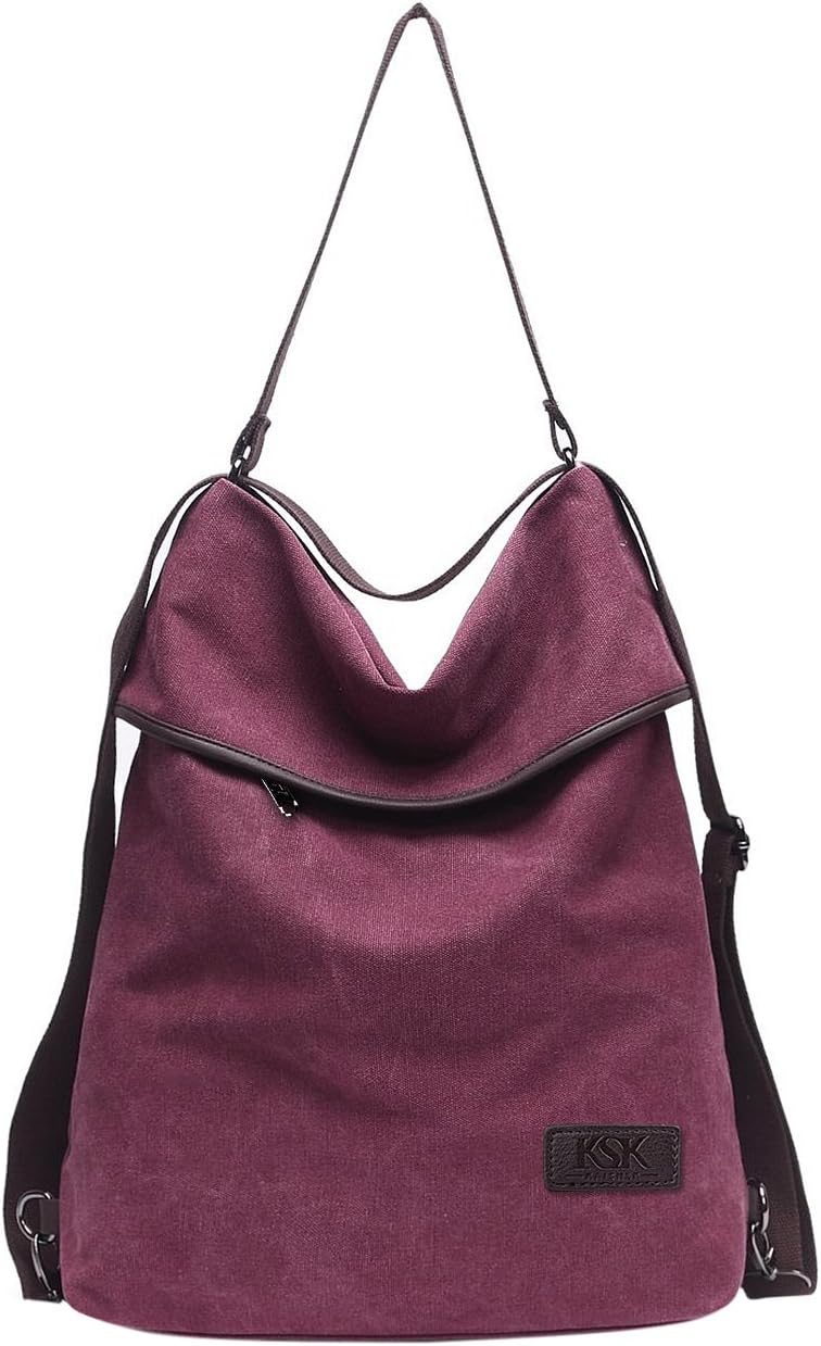 KSK KAISHEK Vintage Canvas Women Shoulder Bag Retro Backpack Daypack Multifunctional Bag for Work, School and Casual Daily