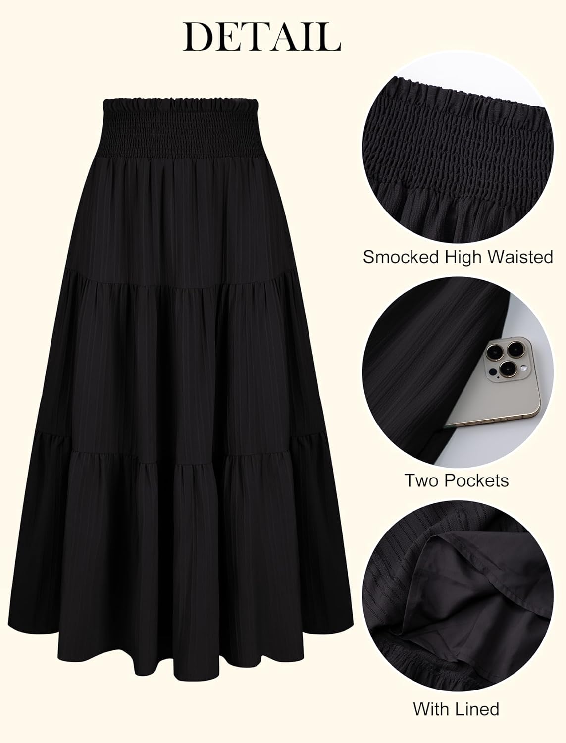 Arolina Women's Summer Maxi Skirt Casual Smocked High Waist Long Skirts Flowy Boho Skirt with Pockets for Beach Vacation - Image 5