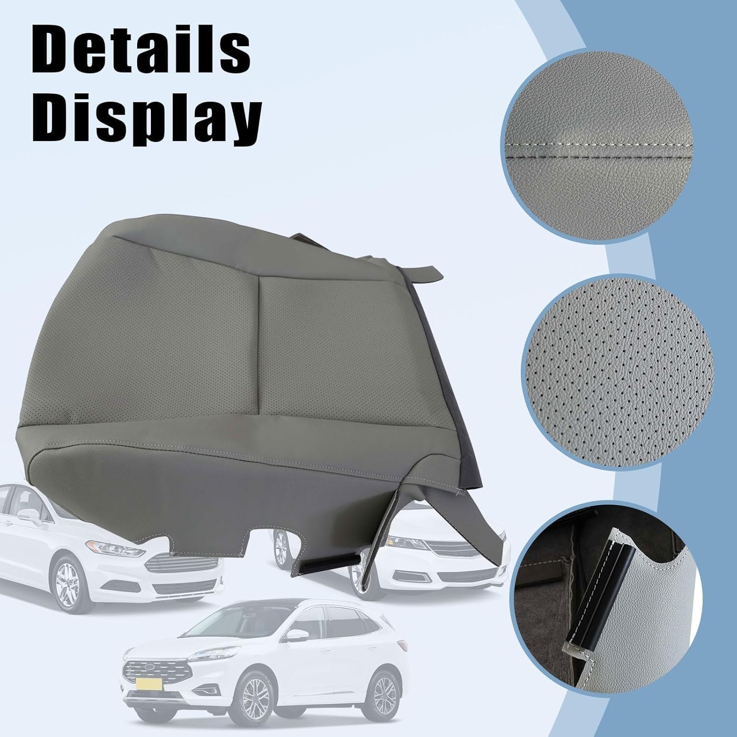SecosAutoparts Gray Replacement Driver and Passenger Side Bottom & Top Lean Back Seat Covers Compatible with Lexus RX350 RX450 2010 2011 2012 2013 2014 2015