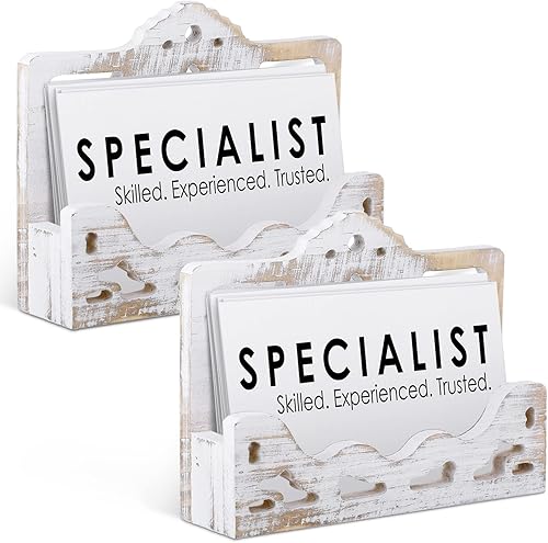 Maitys Soporte para tarjetas de visita vintage, soporte de madera abierto para tarjetas, organizador de tarjetas de visita huecas para el hogar,