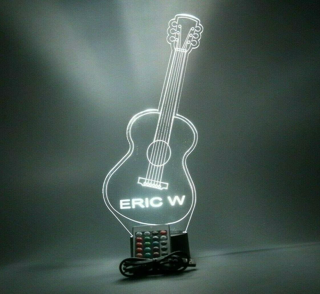 MIRROR MANIA Guitar Night Light Up Table Lamp LED Personalized Name Engraved Acoustic Lap Guitars Music Instrument - It's Wow, with Remote, 16 Color Options, Dimmer, Free Engraved, Guitarist Gift
