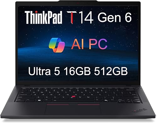 Lenovo ThinkPad T14 Gen 6 Laptop, Intel Ultra 5 225U, 16GB DDR5, 512GB SSD | 14" FHD+, 12-Core, > Ultra 7 155U, Business AI PC, Backlit, Fingerprint Reader, 5MP IR Webcam, Thunderbolt 4, Win 11 Pro