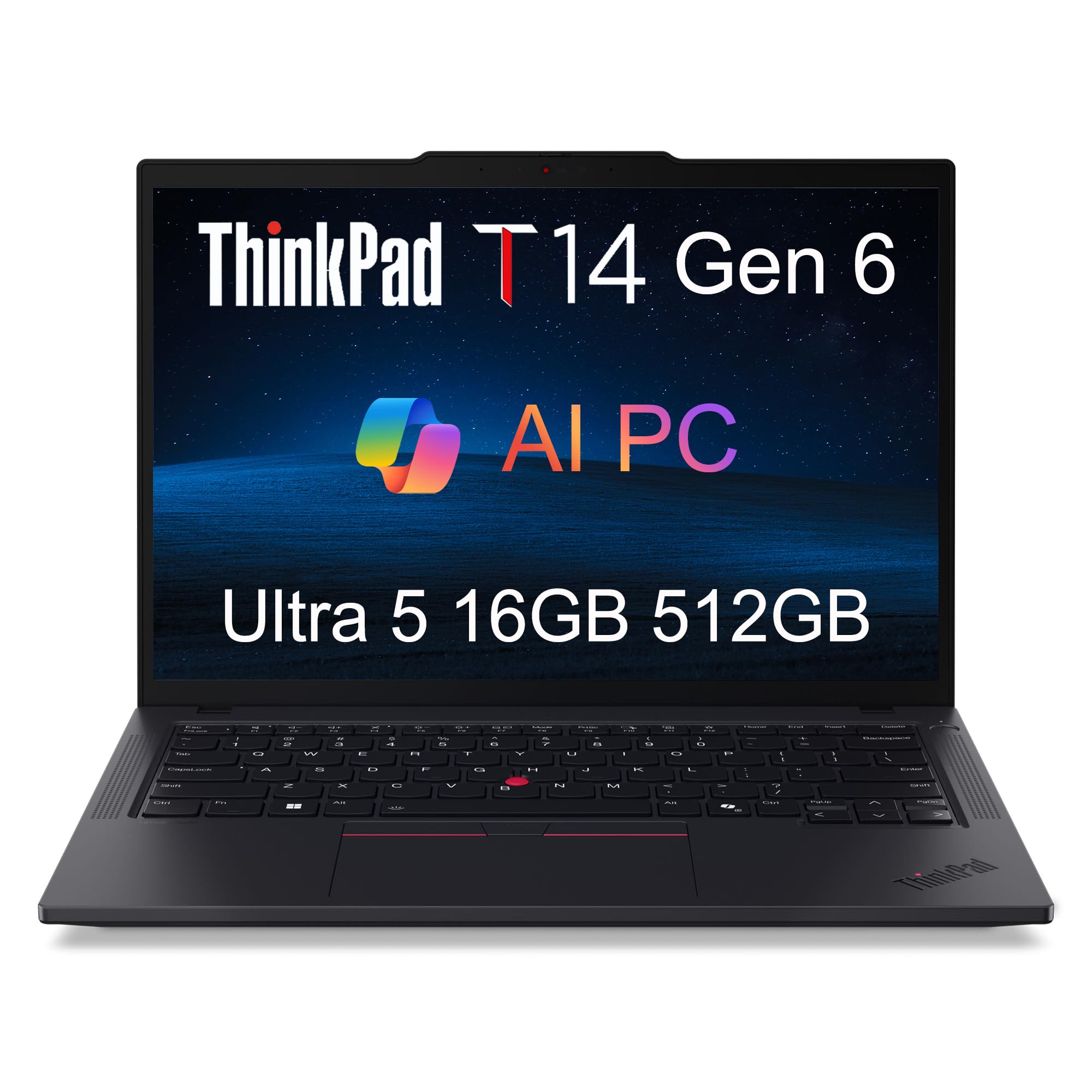 Lenovo ThinkPad T14 Gen 6 Business AI PC Laptop (14" FHD+, Intel 12-Core Ultra 5 225U (> Ultra 7 155U), 16GB DDR5, 512GB SSD), Backlit, Fingerprint,