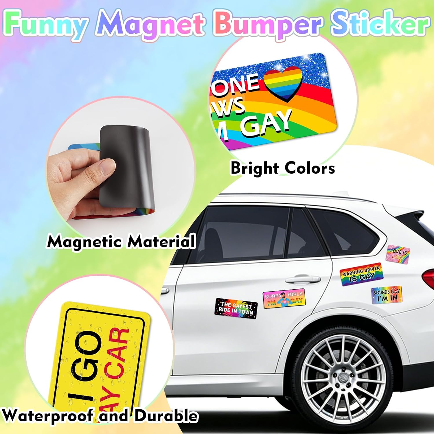 16 Pcs Gay Pride Stickers LGBT Reusable Gay Bumper Magnets for Car image 3