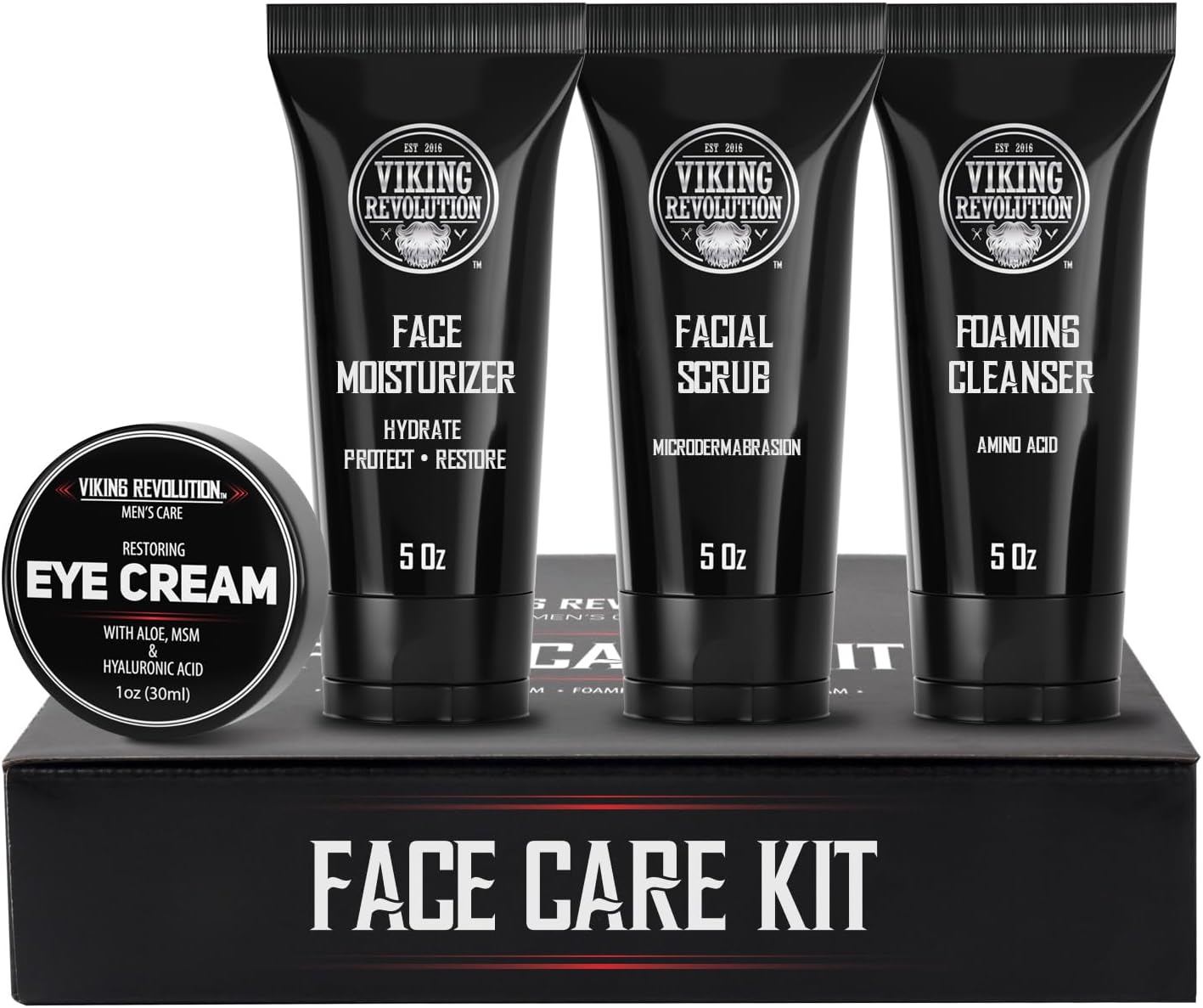 – Mens Skin Care Kit - Mens Facial Care Kit - Includes (148ml Each) Rejuvenating Face Moisturiser, Microdermabrasion Facial Scrub, Foaming Cleanser & Eye Cream (30ml) - Gifts For Men