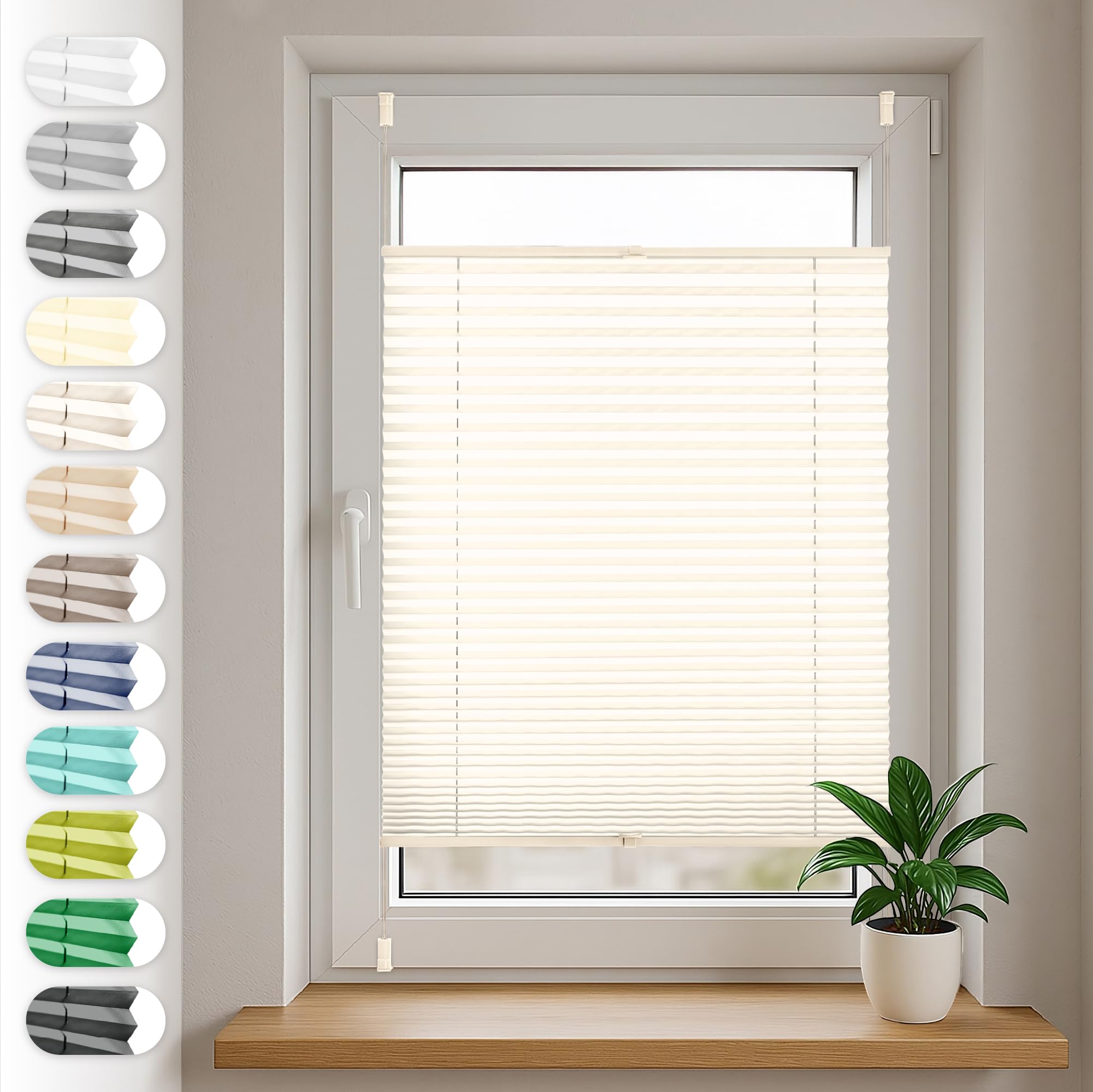 Sonello Estor Cortina Plisada sin taladrar 30cm x 140cm Crema Claro, Cortina Enrollable Cortina Plisada para Puerta y Ventana persianas protección de la intimidad protección Solar estores palisados
