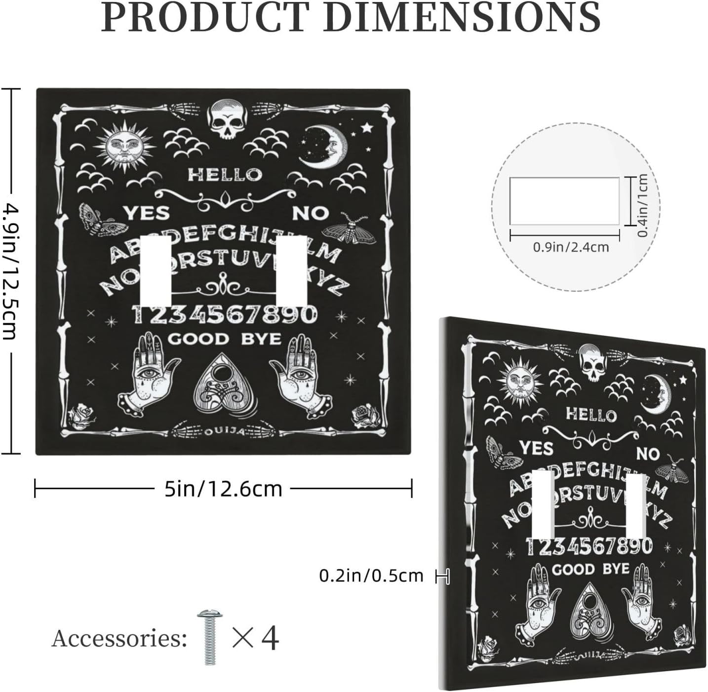 Black Witchy Skeleton Skull Gothic Sun Moon Double Toggle Novelty Light Switch Covers Decorative Unique 2 Gang Wall Plate Dual Electrical Faceplate Switchplate for Bathroom Living Room Decor image 5