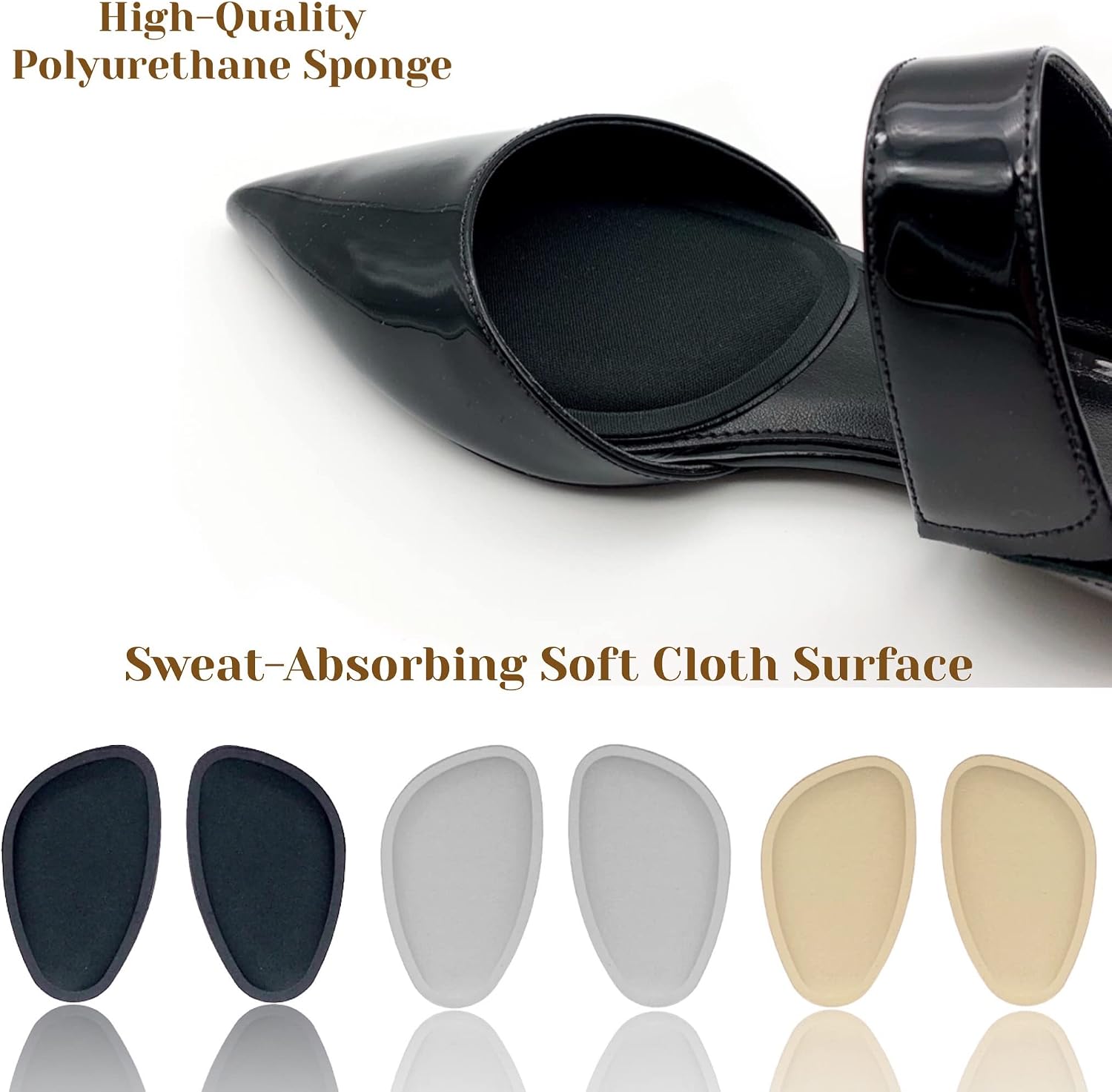 CB 4-Pairs Forefoot Shoe Metatarsal Pads, Ball-of-Foot Sponge Cushions Inserts Insoles, Shoes Too Big, Foot Pain Relief, for Men & Women, Kids Shoes, Style B-No Sticker Nude