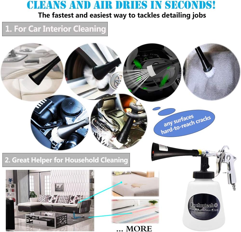 Fochutech Car Cleaning Kit, Car Detailing Kit Cleaning Gun Works with Air Compressor, Pro Auto Detailing Supplies Automotive Interior Deep Clean Stain Remover for Upholstery Carpet Seat Headliner : Automotive