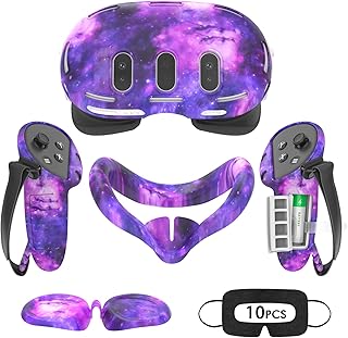 Tyasoleil Accessories for Oculus Quest 3, Silicone Cover Set for Meta Quest 3, VR Accessory Set, Include Controller Grip Leather Cover, VR Shell Cover, Face Cover, Lens Cover (Starlight Purple)