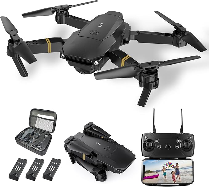 Drones con Camara 1080P Adultos, Dron para Adultos/Niños 1080P Quadcopter RC Drones Plegable, Vídeo en directo con drones FPV, Aterriza con Un Clic, 3D Flip. Regalos para Niñas/Niños, 3 Baterías