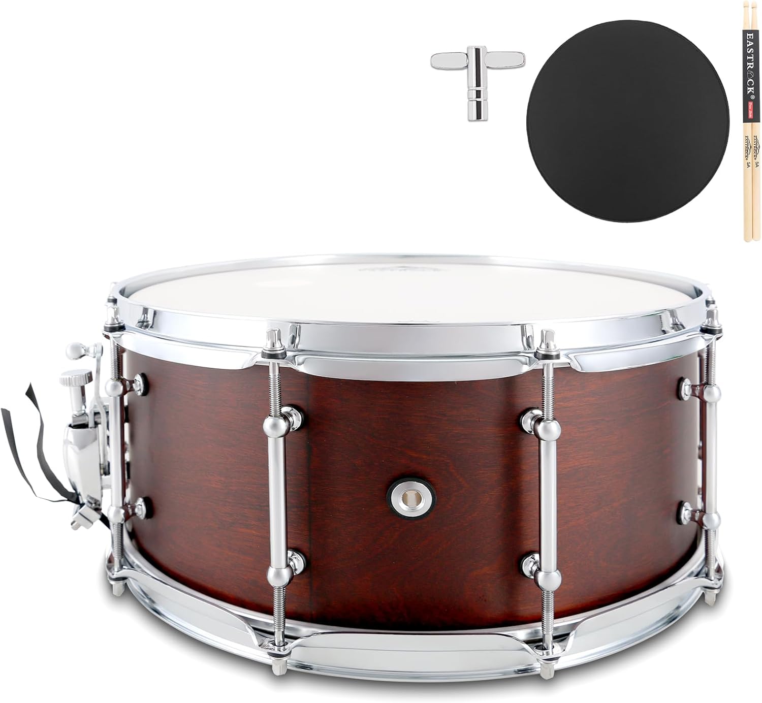 EASTROCK Snare Drum 14 X6.5 Inches Reddish Brown Texture Finish Professional Snares Drum for Drummer, Adult, Advanced Drum Set Snare Drums (Reddish Brown)