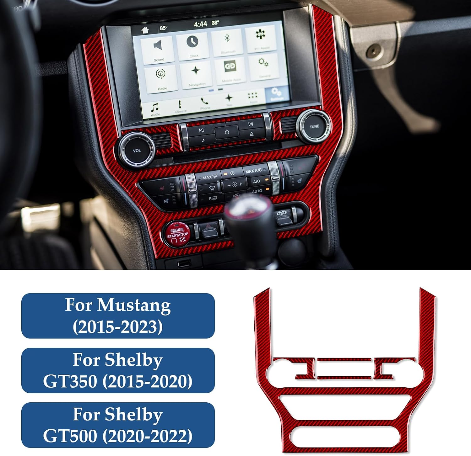 Car Center Control CD Panel Sticker Carbon Fiber Decal Accessories for Ford Mustang 2015 2016 2017 2018 2019 2020 2021 2022 2023