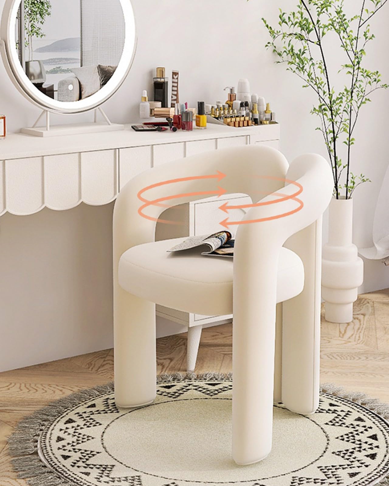 MAMAO Sgabello Speciale per Toeletta, Sgabello per Il Trucco in Stile Crema, Sedia da Camera per Ragazze, Sedia da Pranzo Moderna, Sedia da Soggiorno con Schienale Decorativo Yellow