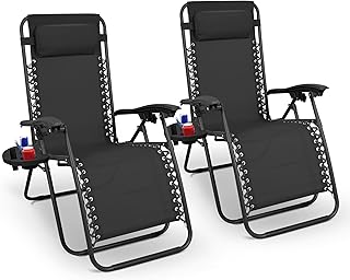 KEPLIN Gravity Chairs 2 Pack - Adjustable Reclining Zero Gravity Lounger for Garden & Patio - Foldable Lightweight Chairs with Ergonomic Support - Durable Textilene Fabric & Non-Slip Feet-Black 2pk