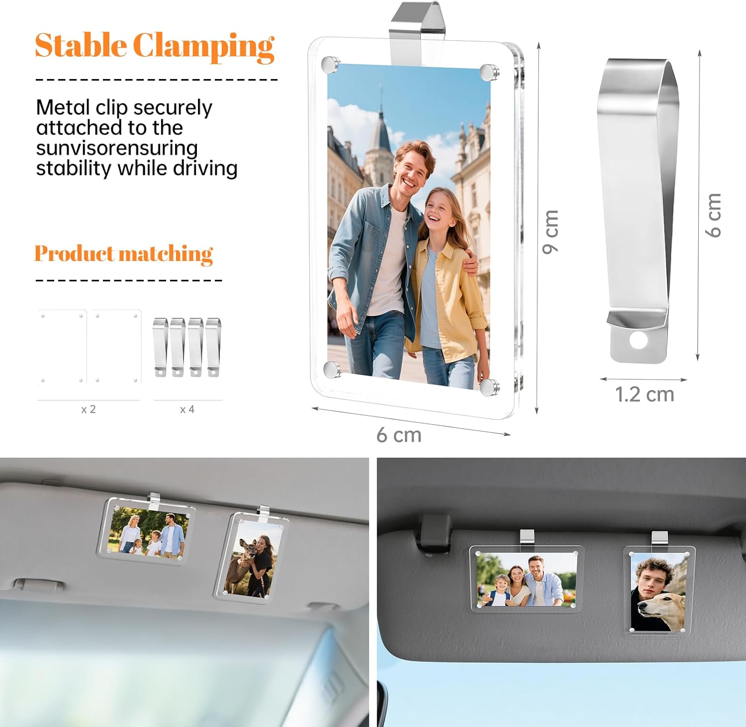 Personalized Gifts for Husband Dad Boyfriend - 2pcs Car Picture Holder Clear Acrylic Magnetic Car Visor Photo Clip 3.5 x 2.4 inch - Perfect Car Accessories