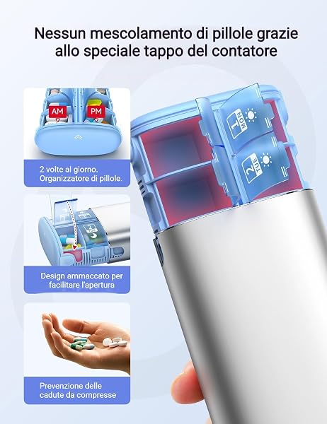 Vaydeer Portapillole settimanale per 7 giorni (supporta 2 volte al giorno), custodia da viaggio in metallo, grande capacità, per integratori, pillole, vitamine e farmaci (argento) - 3