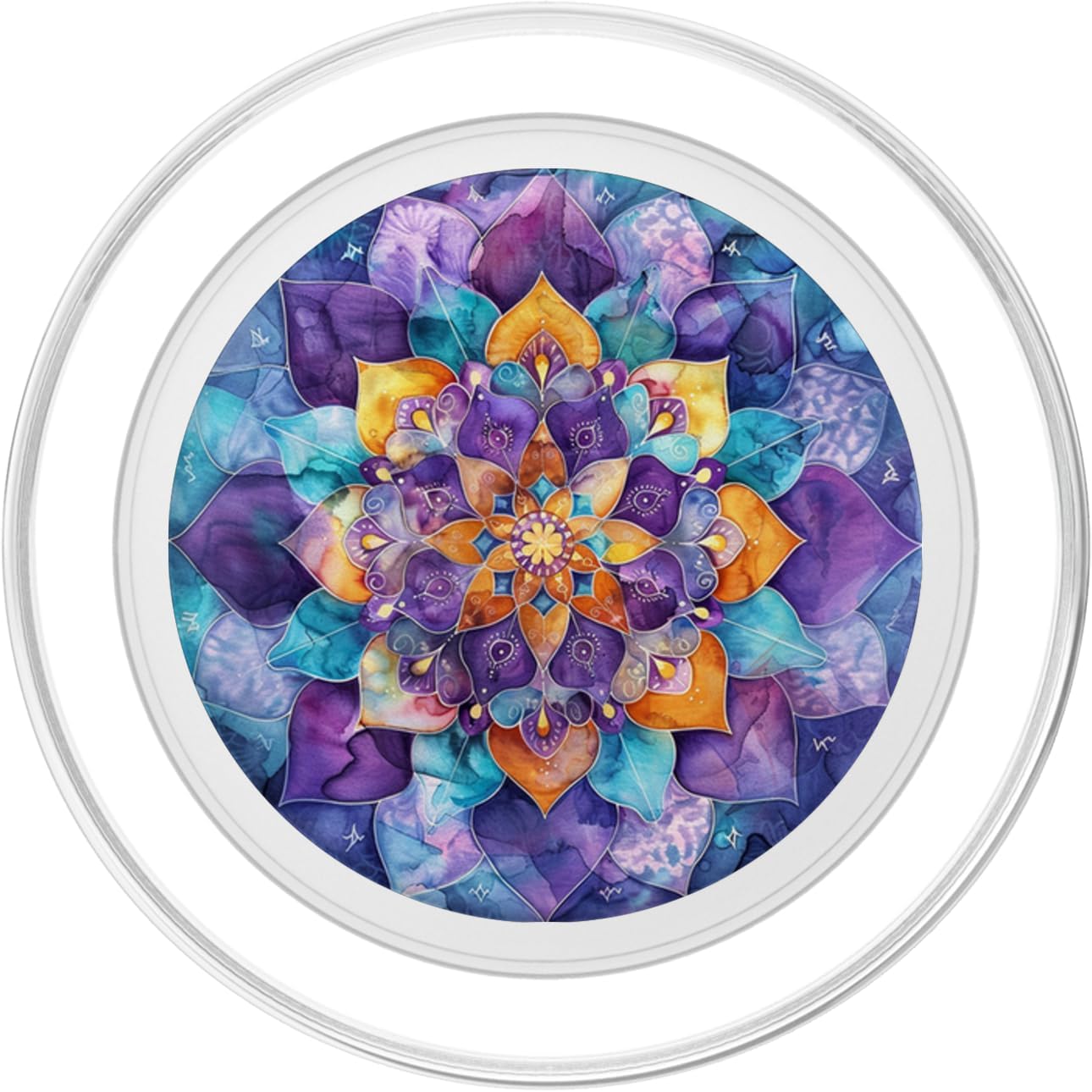 Aesthetic Colorful Mandala Purple Blue Watercolor Art PopSockets MagSafe PopGrip for iPhone