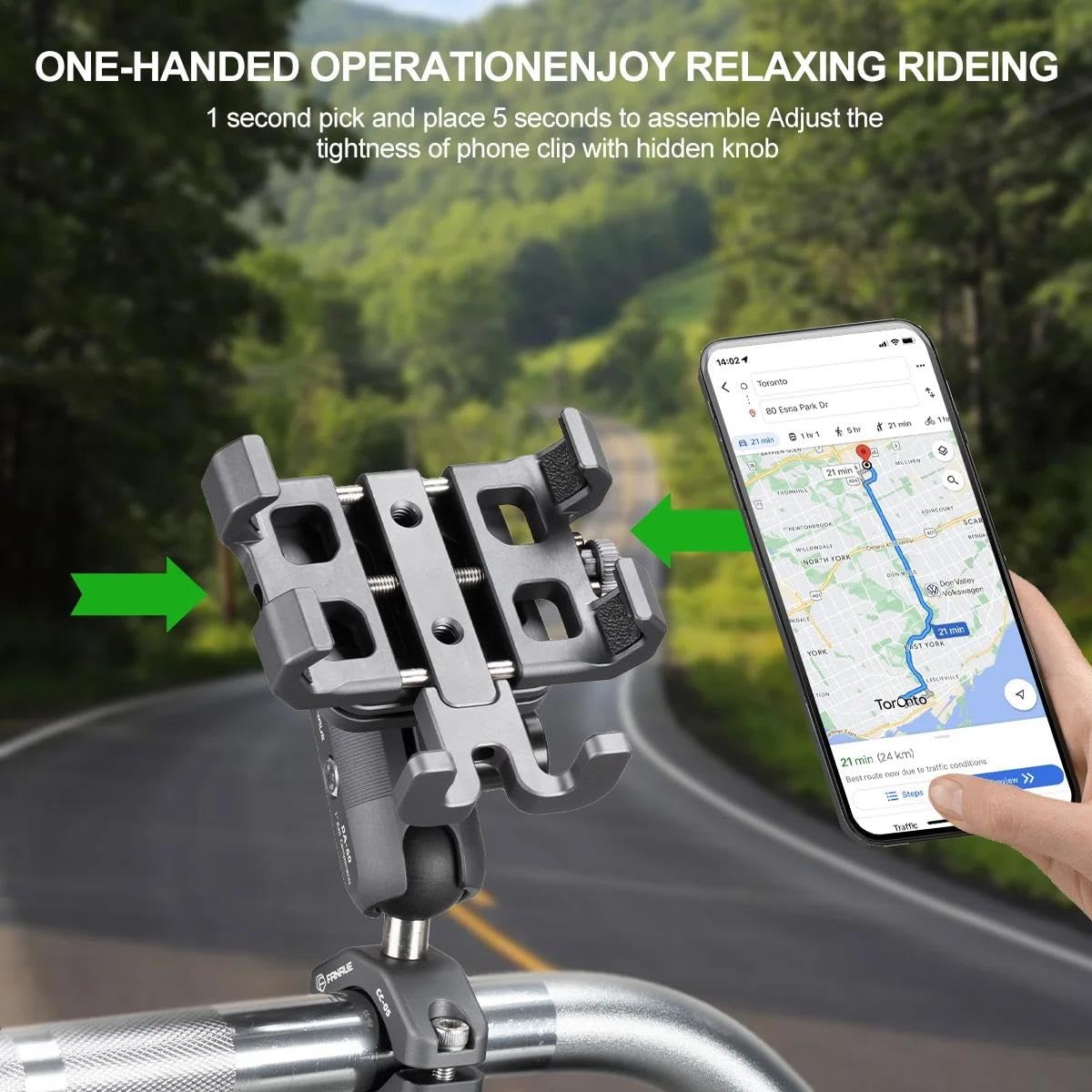 Supporto Telefono Moto Bici Lega Di Alluminio Con Smorzatore Vibrazioni ATV/UTV Scooter Manubrio Clip GPS