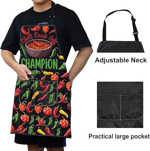 Miniatura 4 de WZMPA Chili Cook Off Champion - Delantal de cocina para chili, regalo de chef, delantales de cocina ajustables para hombres y mujeres