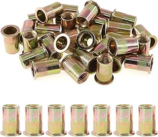 Rustark 50-Pcs 1/2''-13UNC Mixed Zinc Plated Carbon Steel Rivet Nut Flat Head Insert Nutsert Assortment Kit