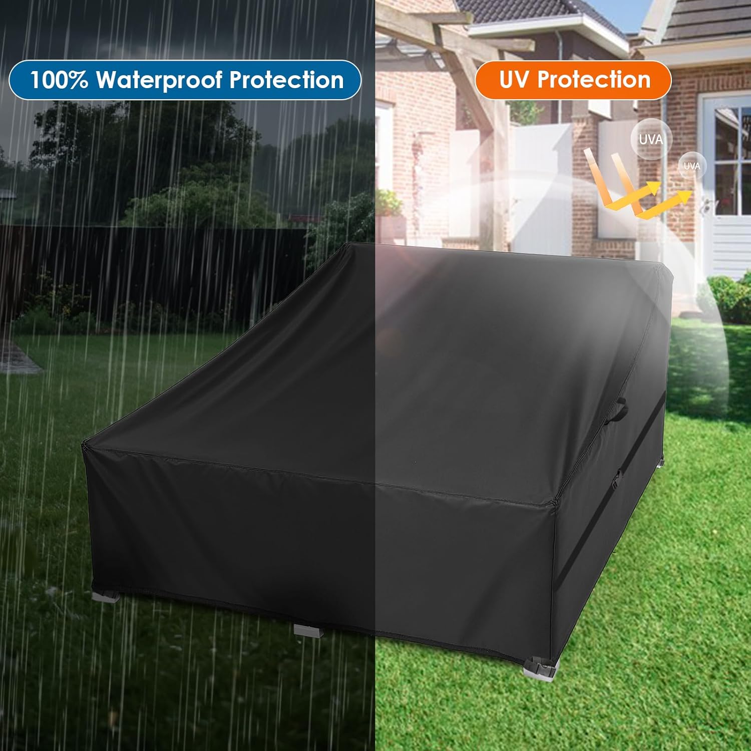 Outdoor Patio Rattan Daybed Cover, Waterproof Paito Sunbed Cover, Outdoor Lounge Bed for Winter - 63 x 53 x 28 Inch