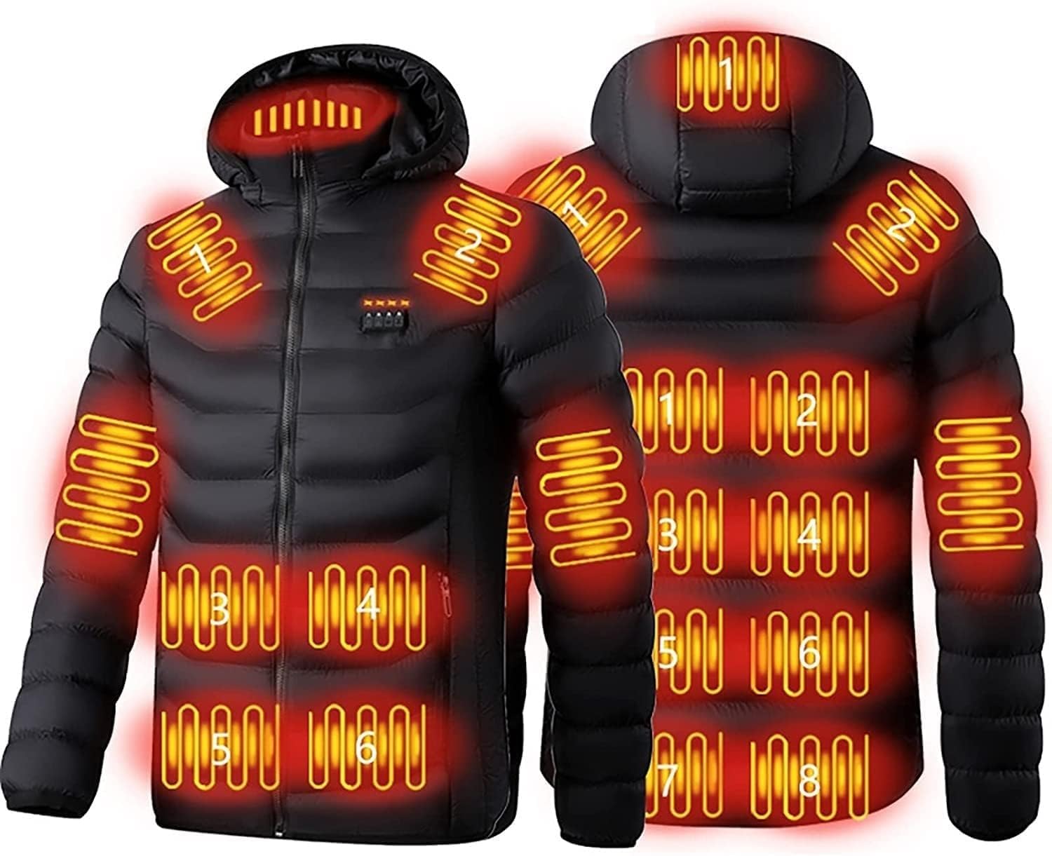 Chaqueta Calefactable Eléctrica 19 Zonas USB Recargable Lavable con Capucha para Hombre Mujer