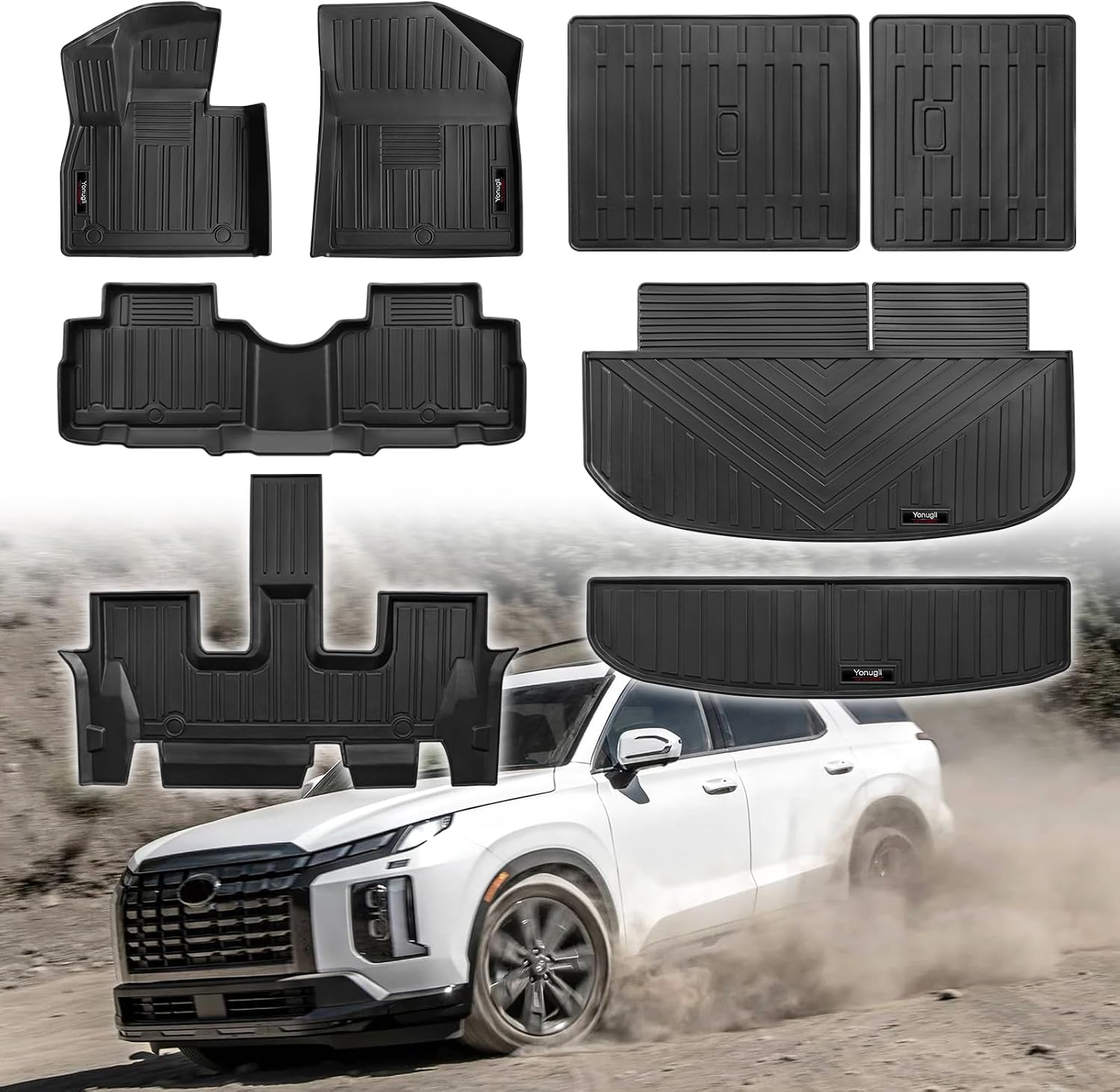 for 2020-2025 hyundai palisade floor mats trunk liner and backrest mat lower cargo mat full set all weather tpe protection mat for 2024 hyundai palisade accessories (full set)