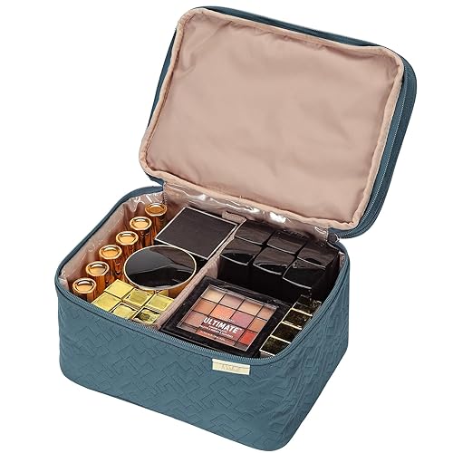 Miniatura 3 de NISHEL Bolsa grande de maquillaje de viaje de doble capa para mujer, estuche grande para cosméticos, organizador para accesorios de viaje, botellas,