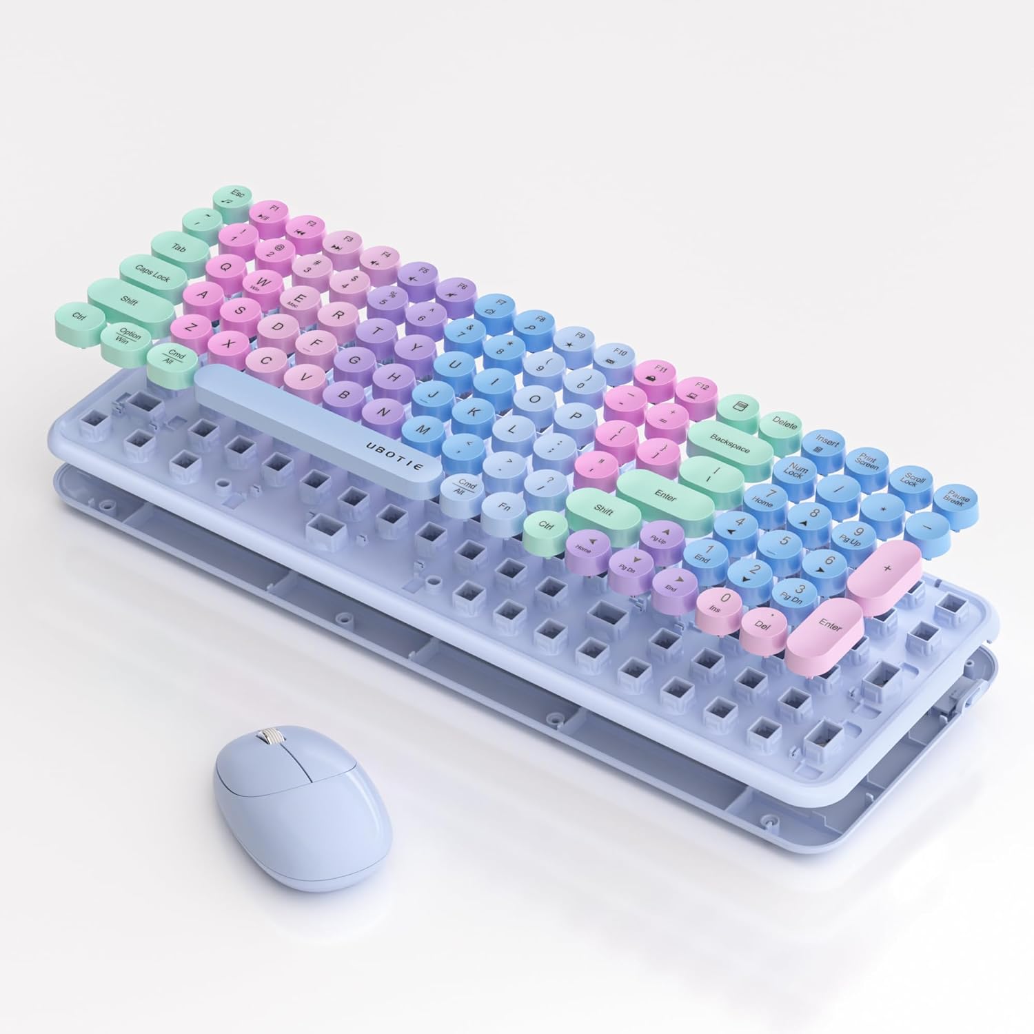 Wireless Keyboards and Mouse Combos, UBOTIE Colorful Gradient Rainbow Color Retro Typewriter Flexible Keyboard, 2.4GHz Connection and Optical Mouse(Purple Rainbow) - Image 6