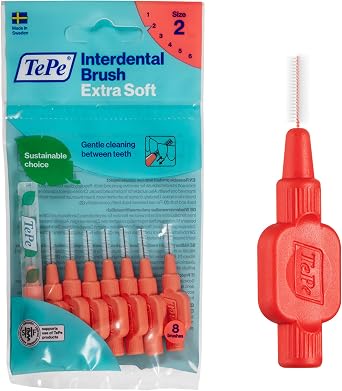 TePe Arayüz Fırçası, Ekstra Yumuşak, Kırmızı, 0.5mm/ISO 2, 8 adet | Etkili Diş Arası Temizliği, Plak Temizleyici, Hassas Diş Eti ve Dişler İçin, Dar Aralıklar İçin Fırça