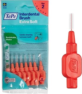 TePe Interdentalbürsten Extra Soft Rot (ISO Größe 2: 0,5 mm) / Für eine besonders sanfte & effiziente Reinigung der Zahnzwischenräume / 1 x 8 Interdentalbürsten