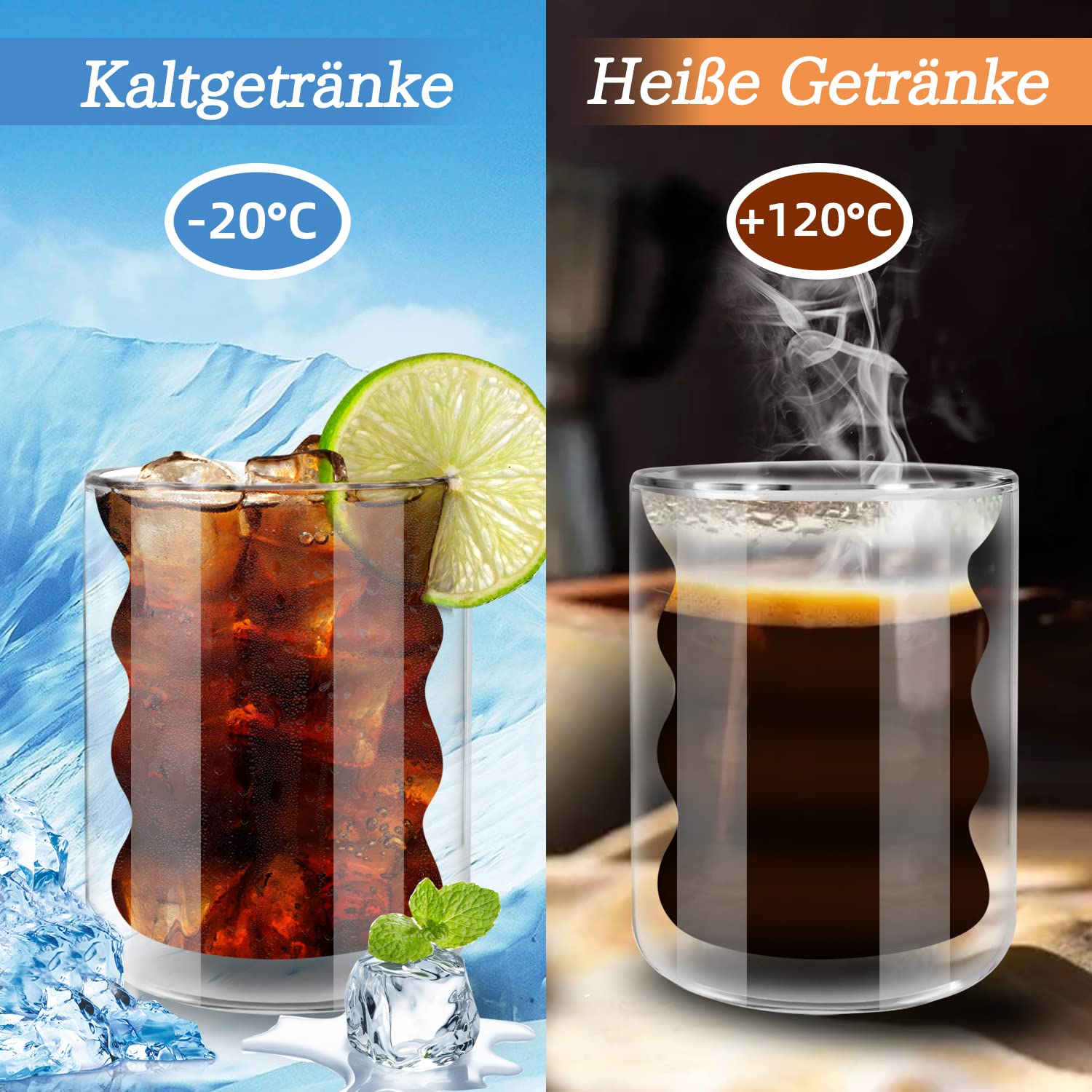 2er Set Latte Macchiato Gläser, Doppelwandig – 200 Ml, Mit Löffel & Untersetzer, Borosilikatglas