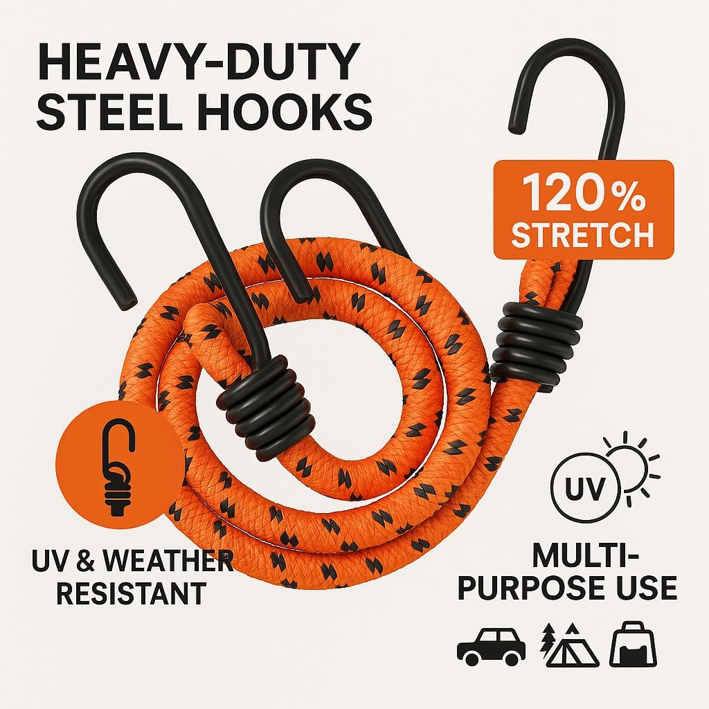 RK Prime 4-Pack Rubber Bungee Cords – 2×30" & 2×36" – Heavy-Duty, Weather-Resistant, Vinyl-Coated Steel Hooks – Ideal for Camping, DIY, and Outdoor Storage