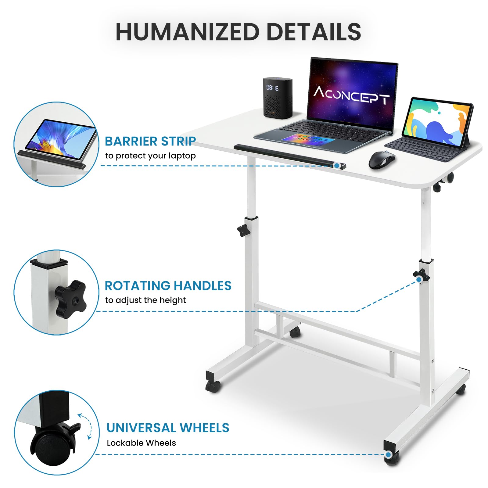 Aconcept Small Standing Desk Tiltable-Adjustable Height Mobile Stand Up Desk with Wheels 32 inch Portable Rolling Desks Laptop — view 5