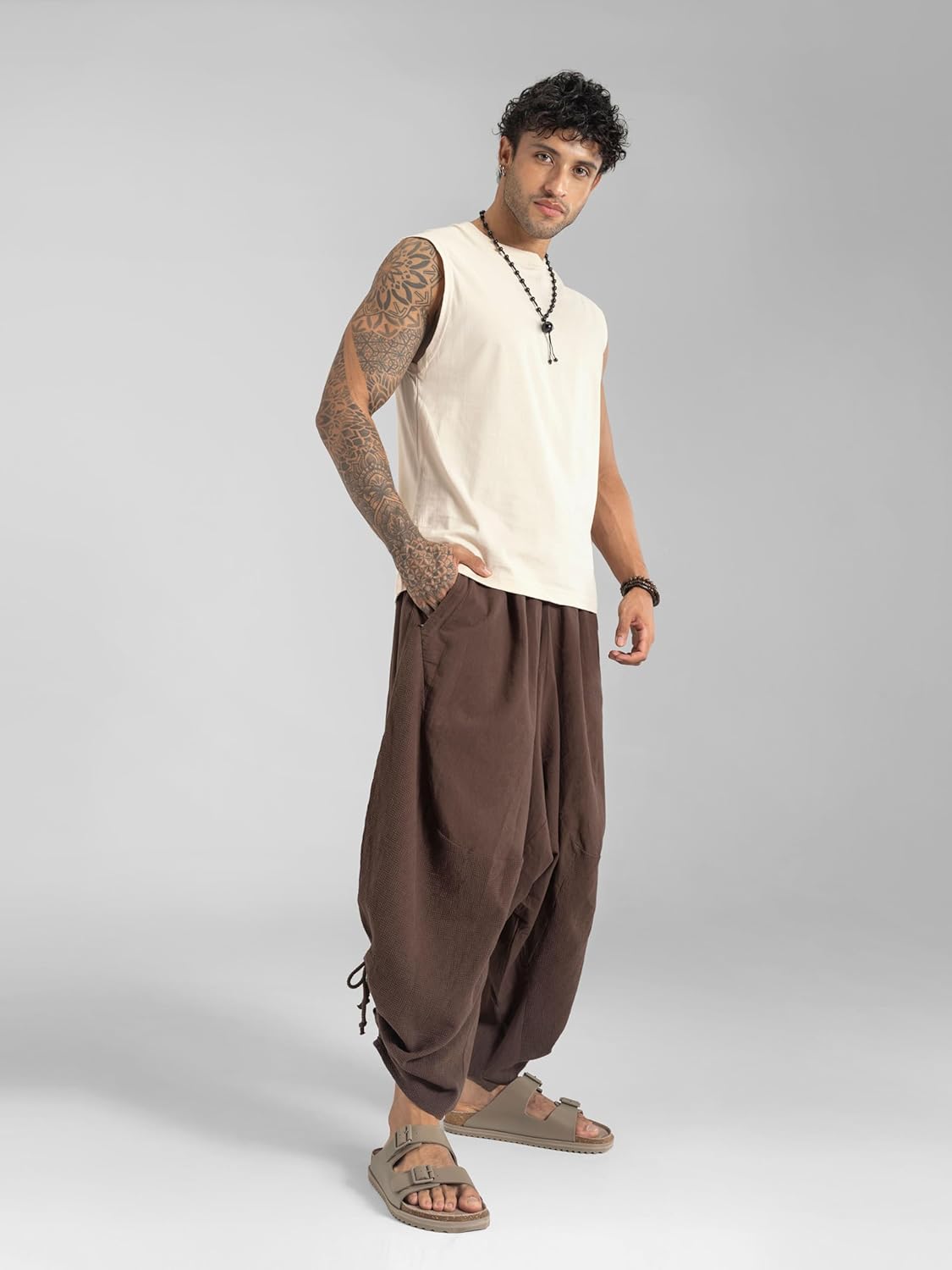 Men’s Cotton Bali Harem Pants – Relaxed Fit Yoga Lounge – Casual Summer Beach Trousers