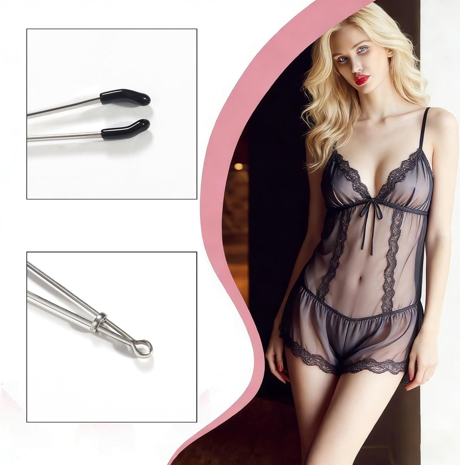 Adjustable Stainless Steel Nipple Clamps for Women and Men, Metal Nipple Clip (V-Clip)- Non Piercing Faux Body Jewelry,