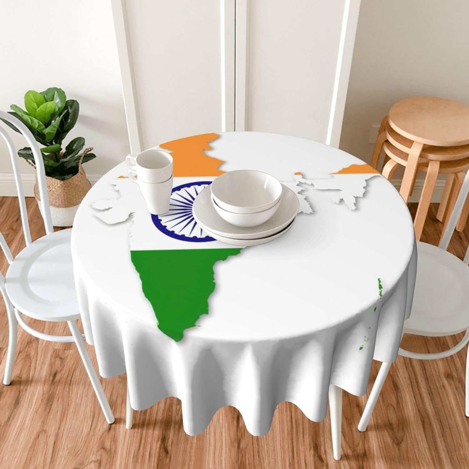 Flag Map of India Print Wrinkle Free Dining Table Cover for Birthday Party Farmhouse Tablecloths Up to 60 x 60 Inches