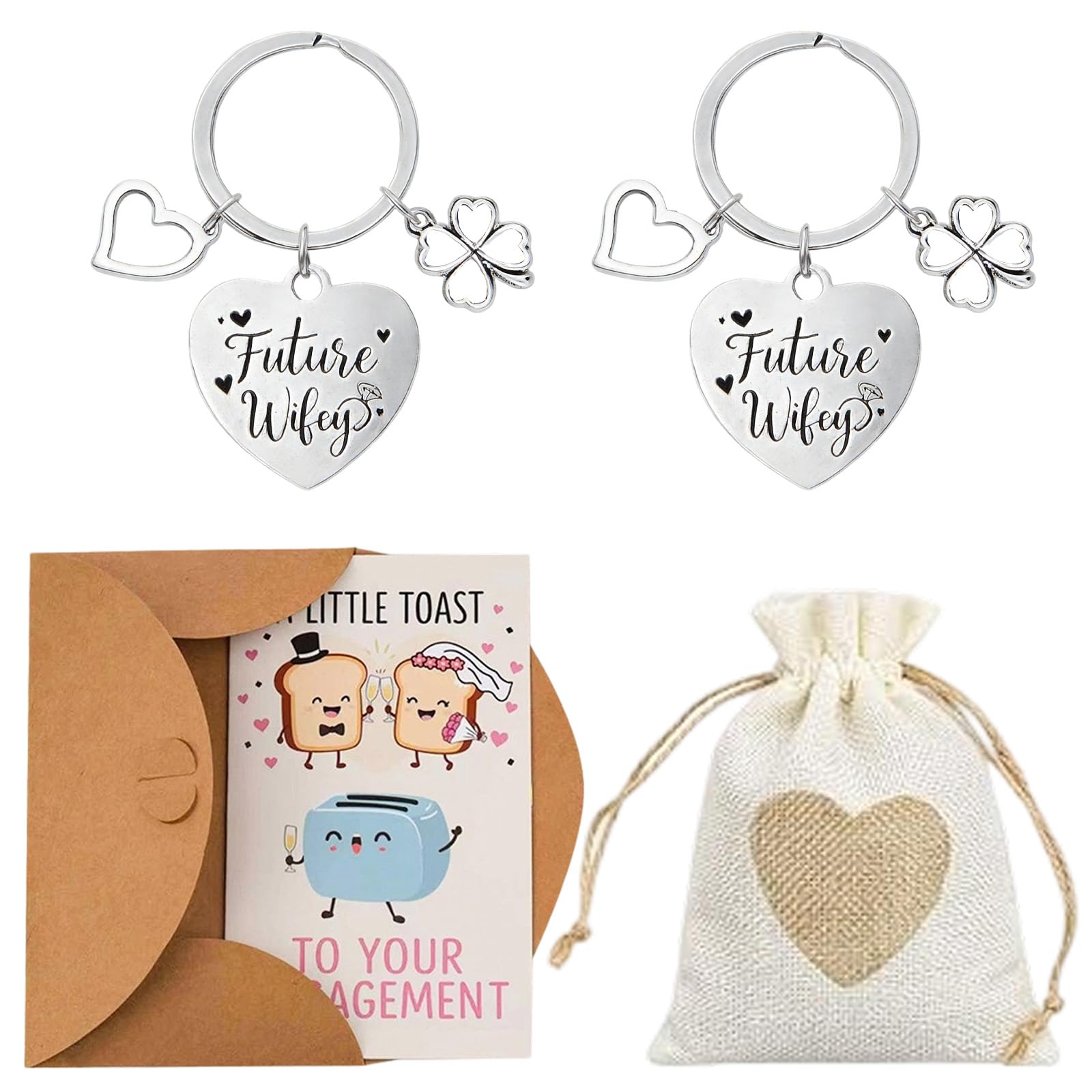 Engagement Card, Engagement Gifts For Couples, Complete Set With Card, Envelope, Heart Tags And Drawstring Bag, Ready-To-Gift Package For Engagement Parties And Celebrations