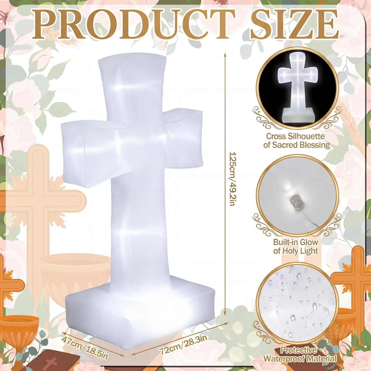 Crowye 4 ft Cross Inflatables Decorations for First Communion & Baptism, LED Religious Cross Blow up, Christian Yard Garden Decor for Indoor Outdoor Easter Wedding Church Event Party Decor