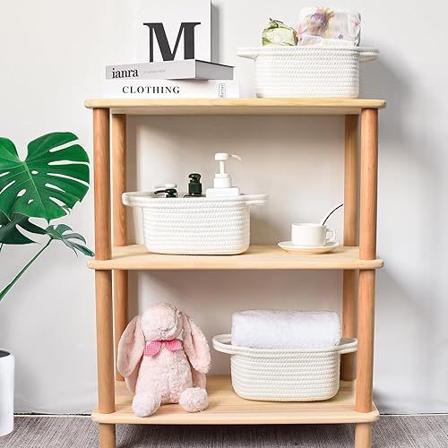 Miniatura 5 de ABenkle Cesta de almacenamiento pequeña, mini canasta, bonita canasta tejida de cuerda de algodón, cesta de estante, cesta de almacenamiento de