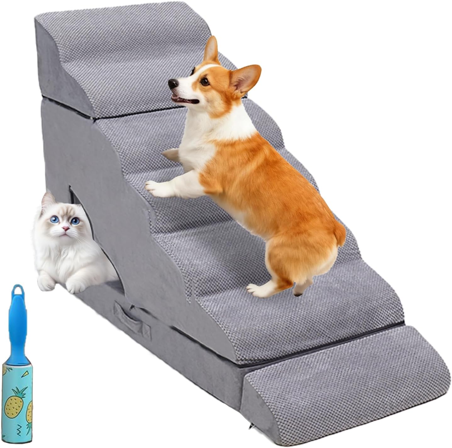 Dog Stairs & Steps for High Beds 30-36 inches High Tall, LitaiL 7-Steps Non-Slip Pet Stairs for Small, Older Pets, Sturdy Dog Ramp with Removable Cover