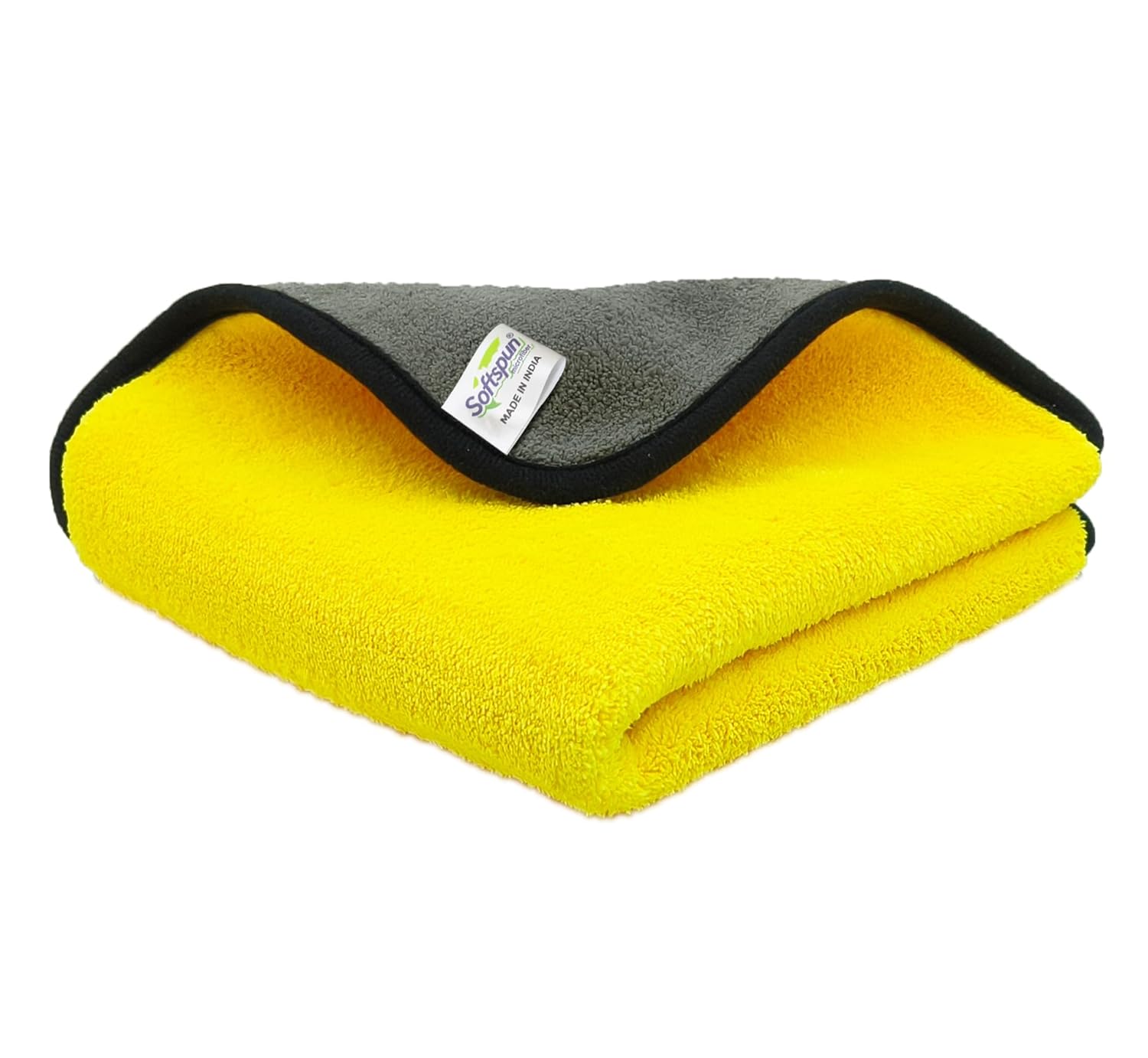 SOFTSPUN 900 GSM, Microfiber Double Layered Silk Banded Edge Cloth 40×40 Cms 1 Piece Towel Set, Extra Thick Microfiber Cleaning Cloths Perfect for Bike, Auto, Cars Both Interior and Exterior.